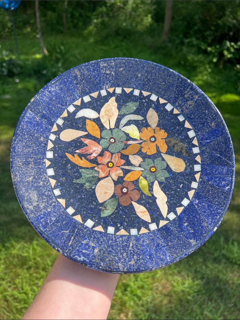Lapis Lazuli Pietra Dura Florence Italy Mosaic Gemstone Inlay Centerpiece Plate